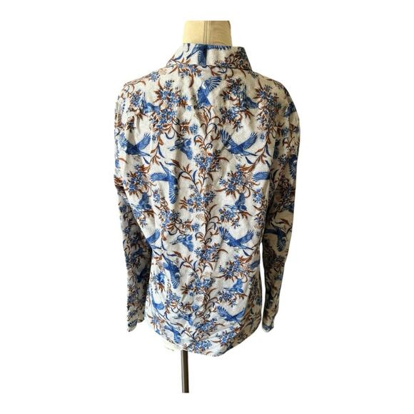 Lands End retro shirt button down blue bird floral print long sleeve women’s s… - Picture 4 of 8